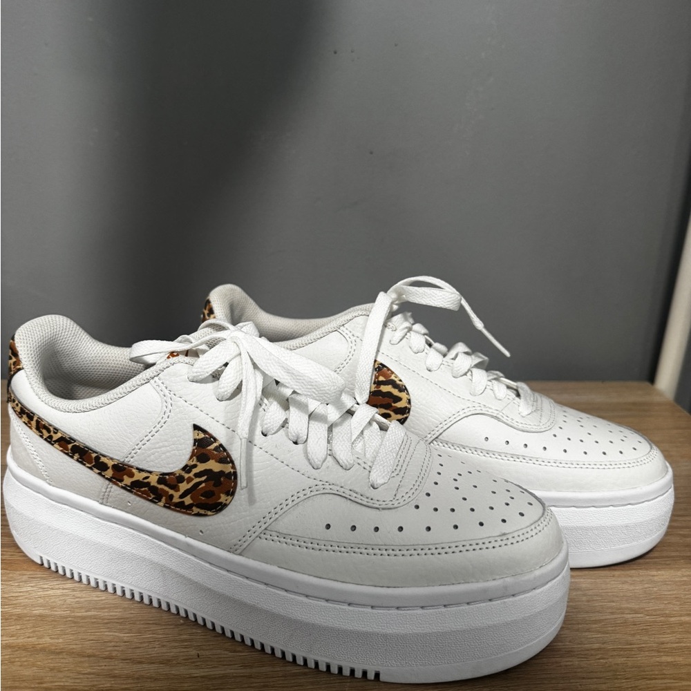 Nike Women's White Sneakers with Leopard Accent